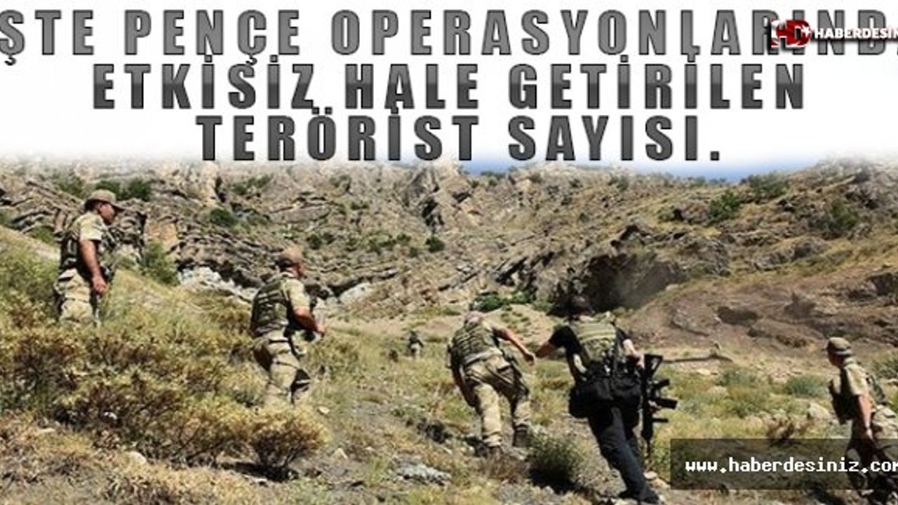 İşte Pençe operasyonlarında etkisiz hale getirilen terörist sayısı.