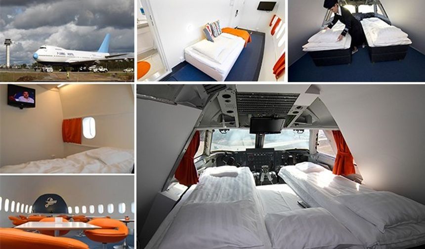 1. Jumbo Hostel, dünyanın ilk uçak oteli – Stockholm Stockholm, bu garip ve dünyada bir ilk olan uçak oteline ev sahipliği yapıyor. Bu terk edilmiş Boeing 747 jumbo jet, metal çöplüğüne götürülmekten kurtarılarak, Stockholm’ün Arlanda havaalanında 25 kişilik bir otele dönüştürüldü. Her oda 6 metre karelik bir alana sahip. Odalarda ranza yataklar, baş üstündeki bagajlar ve düz ekran televizyonlar bulunuyor. Bir resepsiyon, kafe, tuvaletler ve duş ile beraber uçağın arka kısmında bulunuyor. Tuvalet ve duşlar ortak kullanım alanı olarak sunuluyor. Üst katta bir konferans odası bulunuyor ve otelin en gözde yeri de kokpitteki balayı çiftlerine sunulan özel suit olsa gerek. Çok konforlu bir otel olmayabilir belki; ama burada kalmak kesinlikle farklı bir deneyim olacaktır.